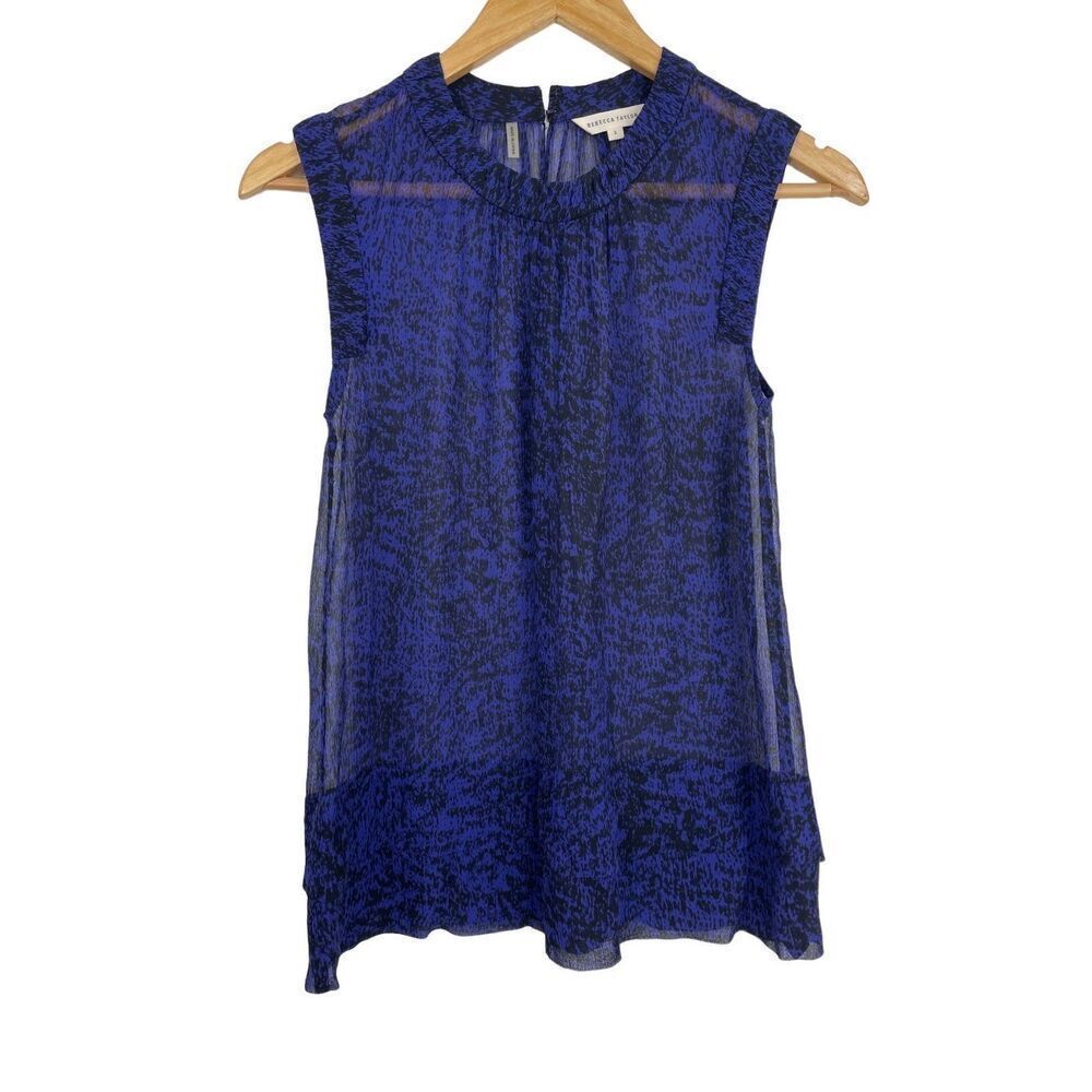 Rebecca Taylor silk sheer printed purple top size 2